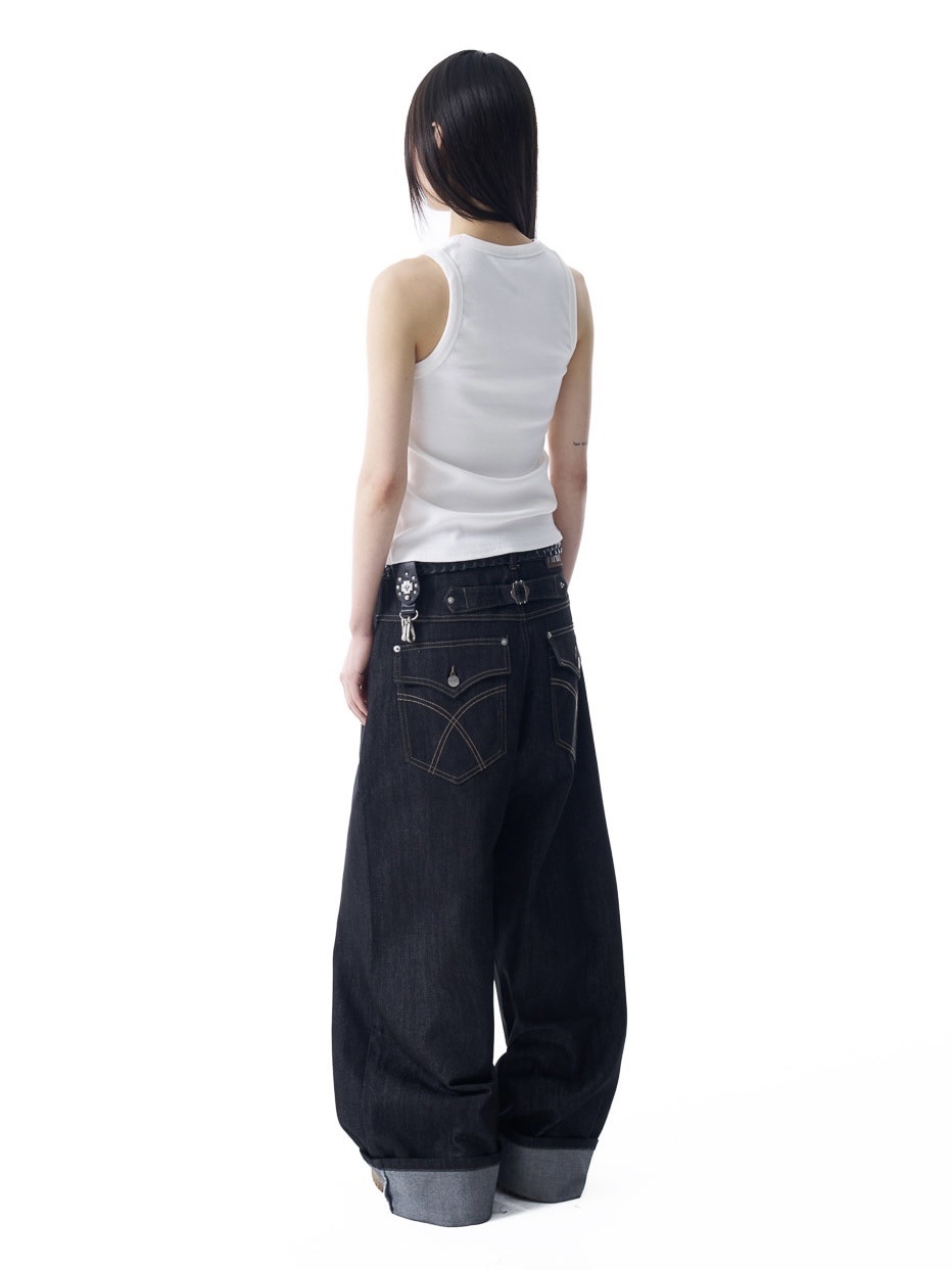 【AAKAM】Cinch Back Denim Pants