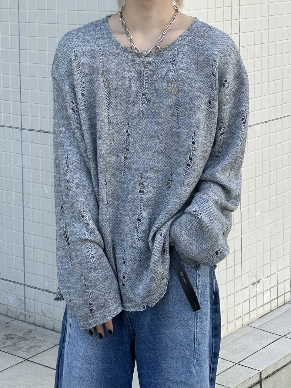 大阪店WEB限定受注制【Chikashitsu +】damage mohair knit (3color