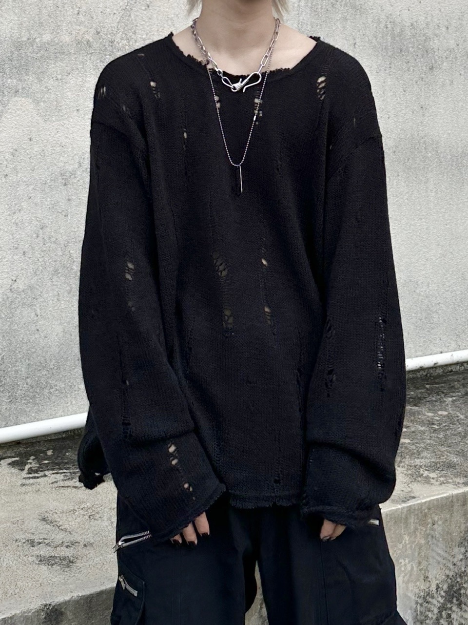 大阪店WEB限定受注制【Chikashitsu +】damage mohair knit
