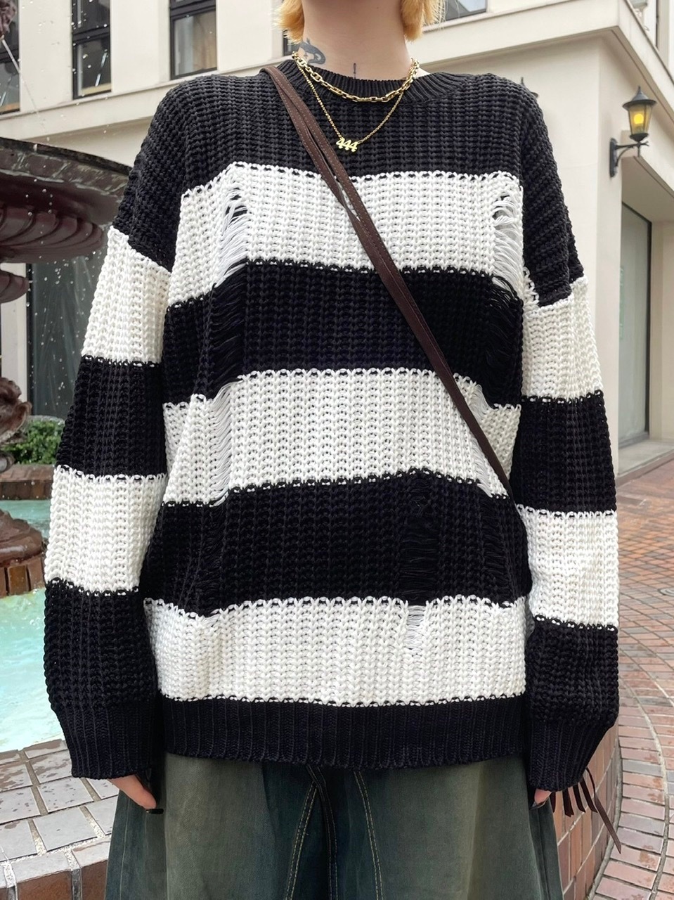 受注制【XU DOG】stripe damage knit 3