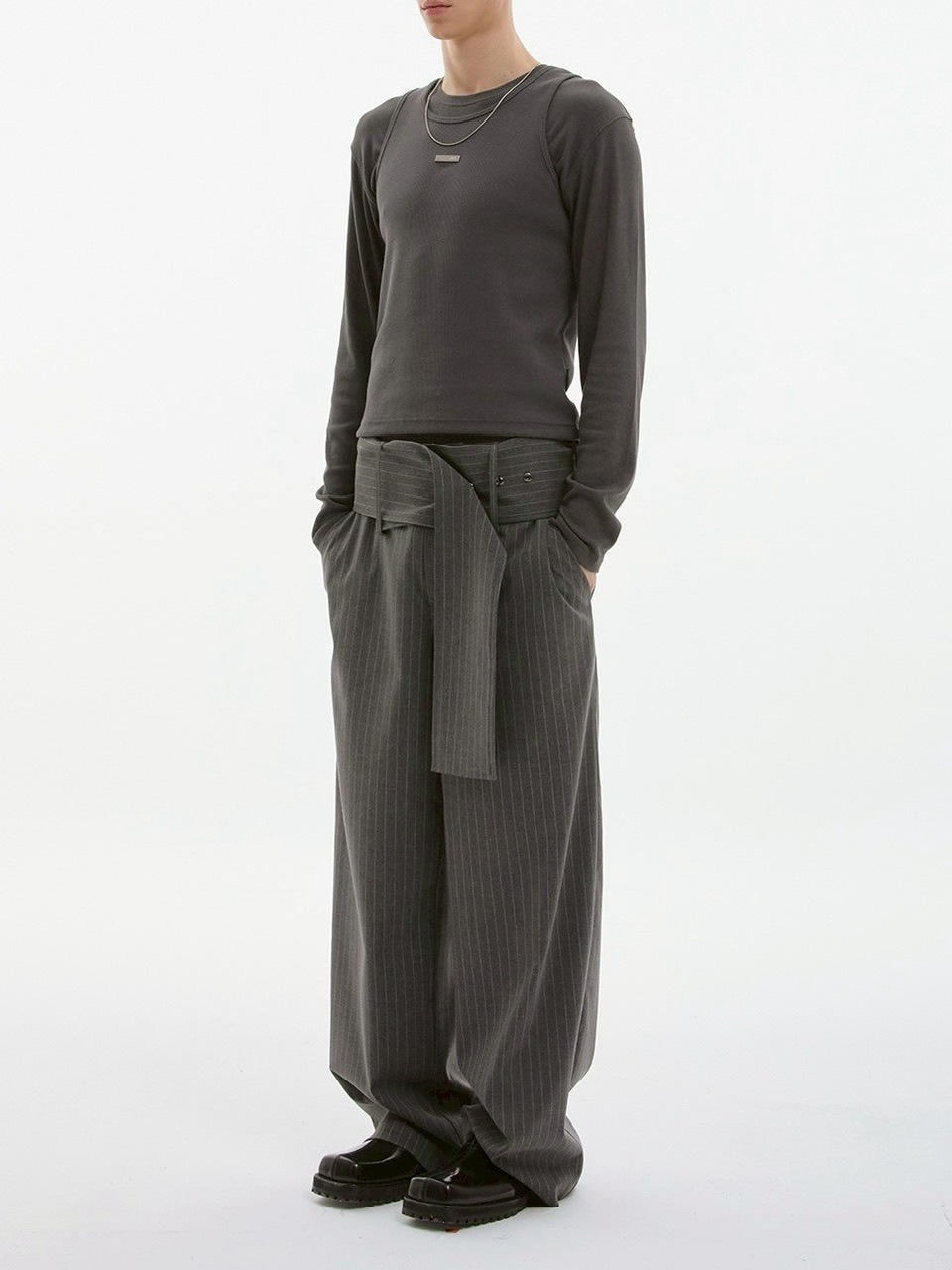 【ESC STUDIO】spacious belt pants/ 【イーエスシーステュディオ】スペイシャスベルトパンツ