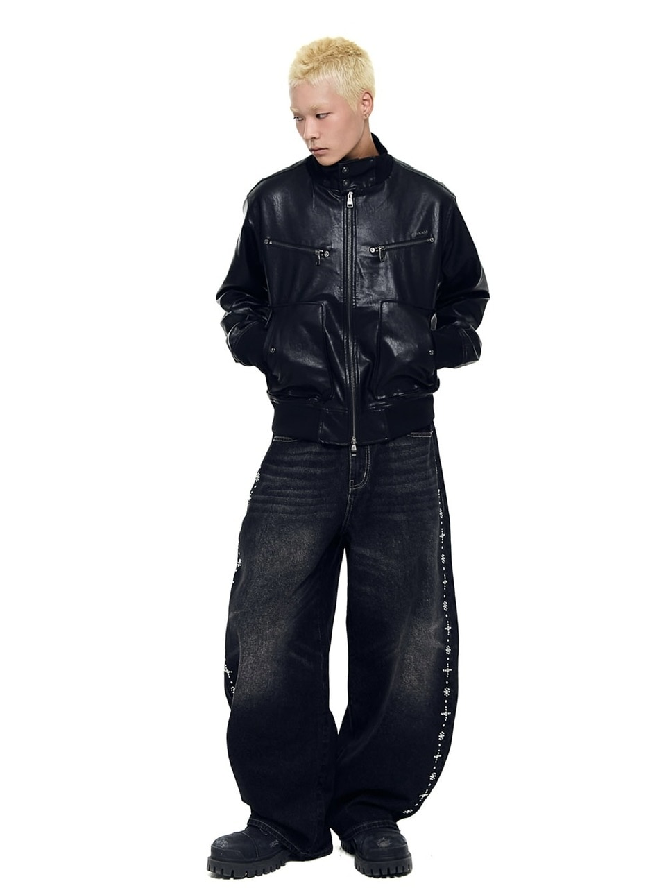 12/21再入荷【AAKAM】High-Neck Leather Jacket | OUR BRAND,AAKAM