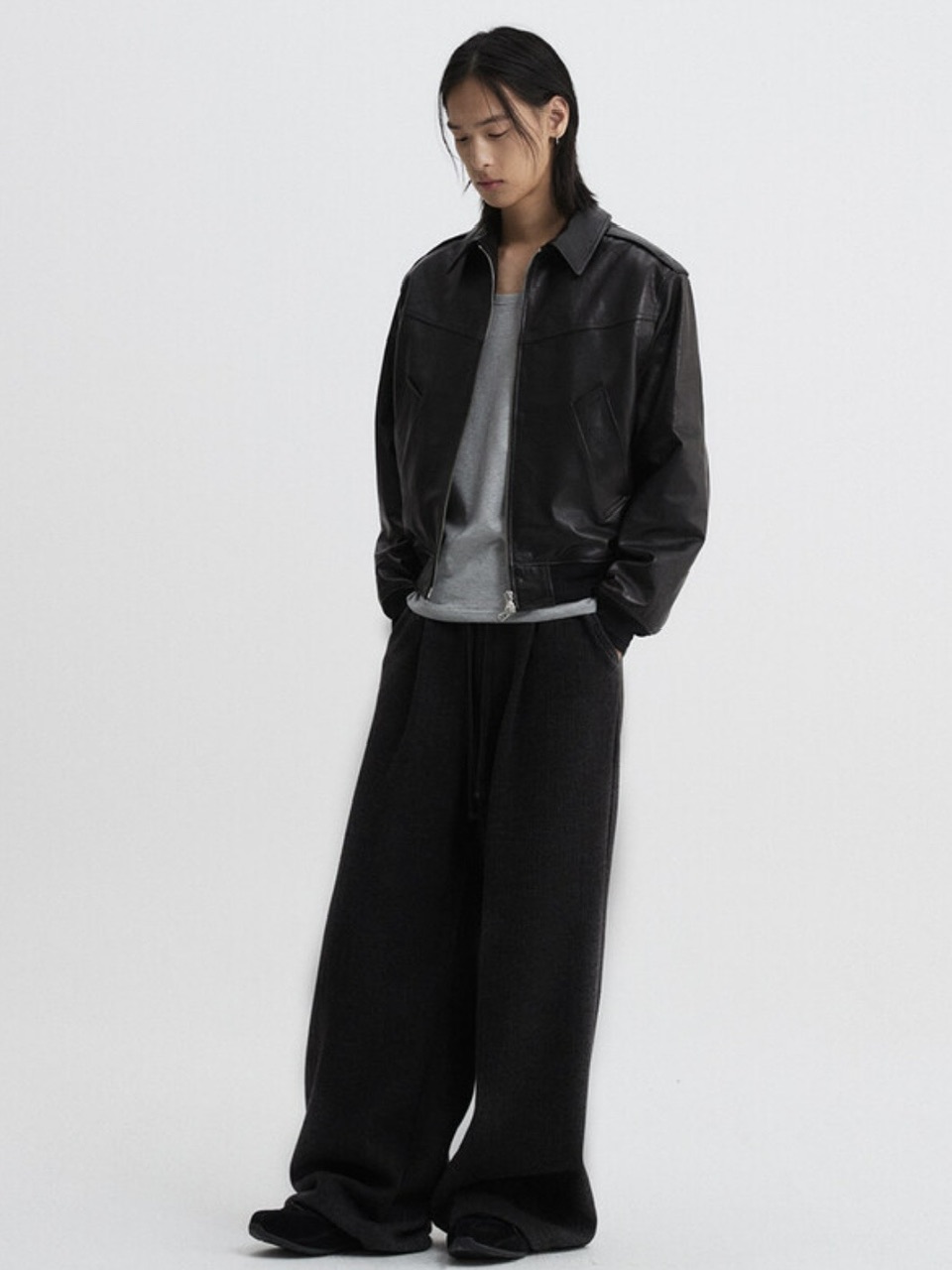 【DNSR】Knitted Banding Wide Pants