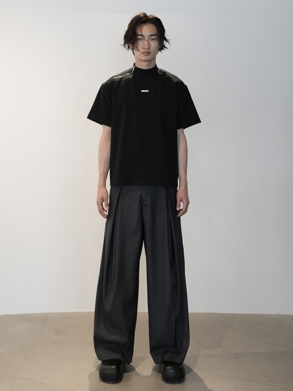 CS】Shoulder zip mockneck tee (black) / 【シーエス】ショルダー