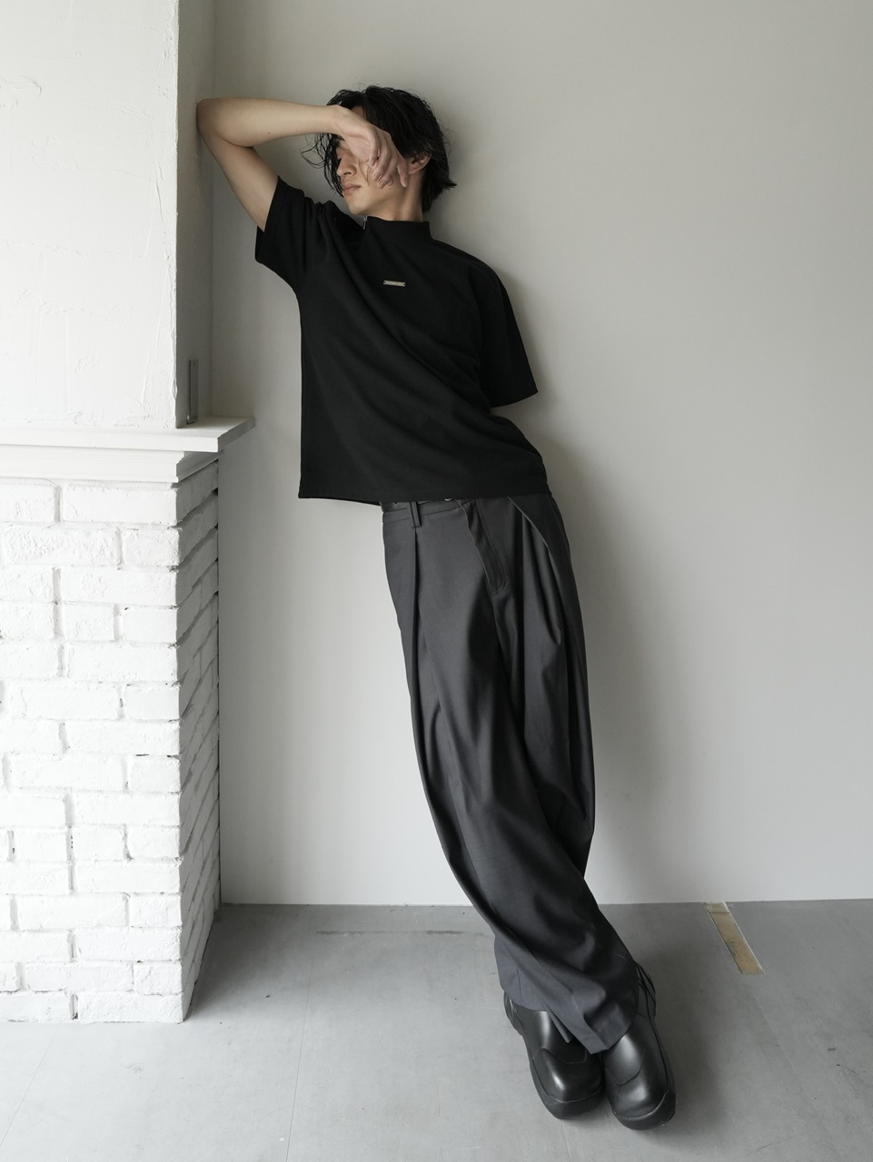 CS】Shoulder zip mockneck tee (black) / 【シーエス】ショルダー