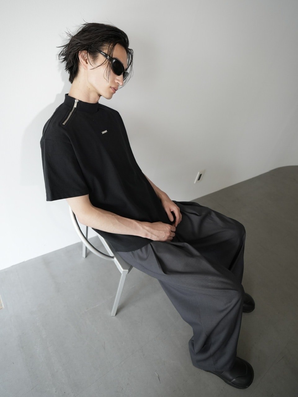 CS】Shoulder zip mockneck tee (black) / 【シーエス】ショルダー