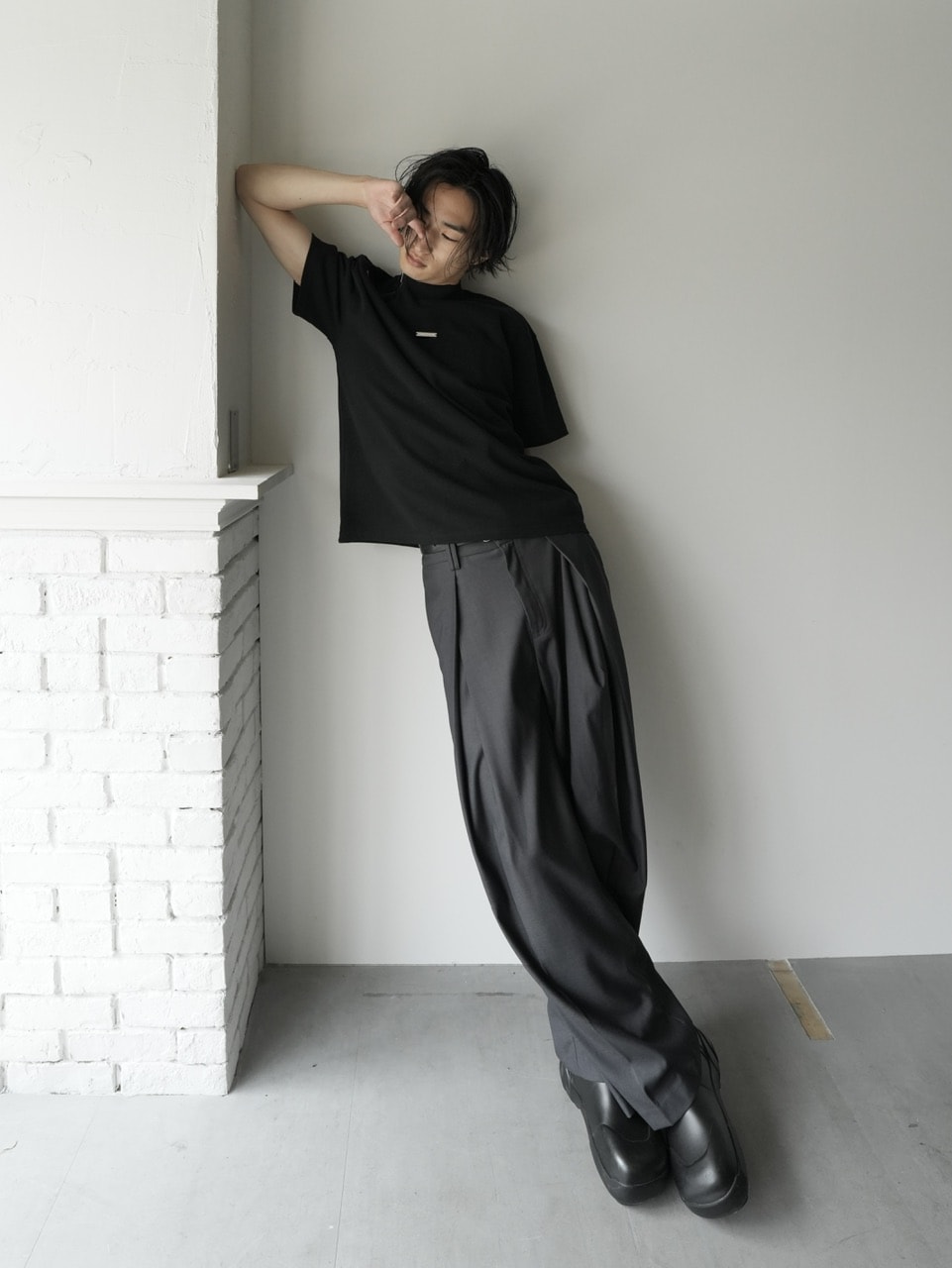 CS】Shoulder zip mockneck tee (black) / 【シーエス】ショルダー