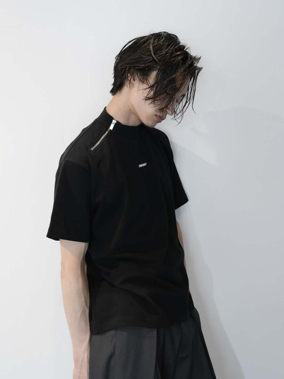 CS】Shoulder zip mockneck tee (black) / 【シーエス】ショルダー