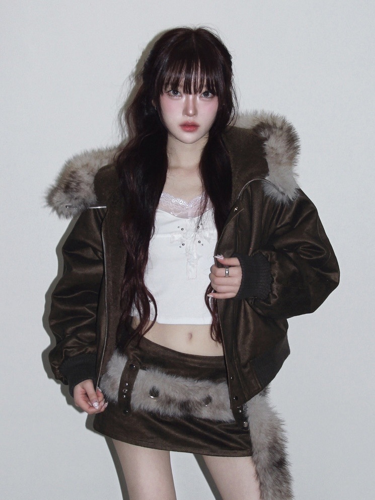 CHERRYQUIRI】suade fur hoodie jumper | OUR BRAND,CHERRYQUIRI