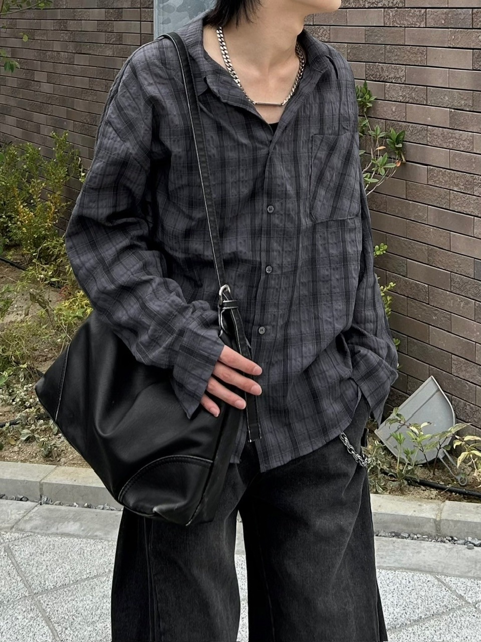 大阪店WEB限定受注制【Chikashitsu +】linen check shirt (3color