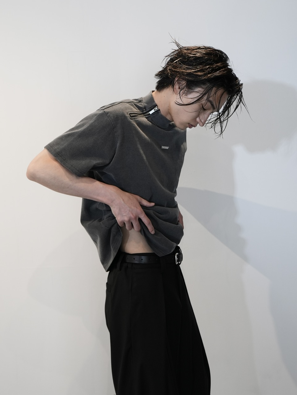 CS】Shoulder zip mockneck tee (pigment black) / 【シーエス