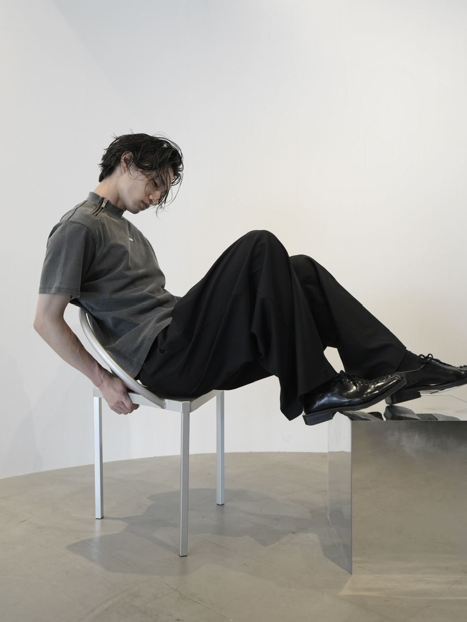 CS】Shoulder zip mockneck tee (pigment black) / 【シーエス