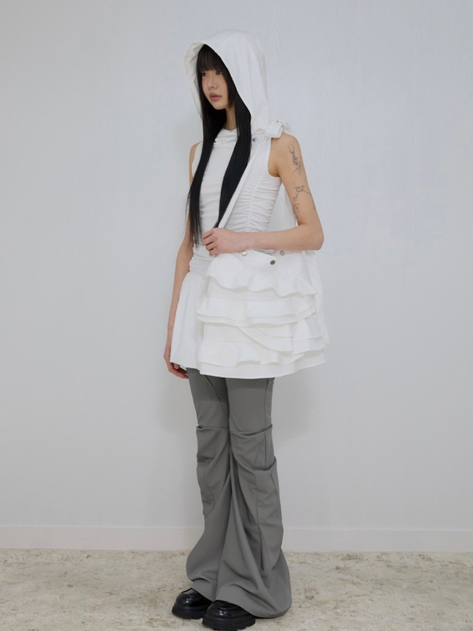 FLAREUP Asymmetrical Drape Pants チャコール FLAREUP】Asymmetrical Drape Pants | OUR BRAND,FLAREUP