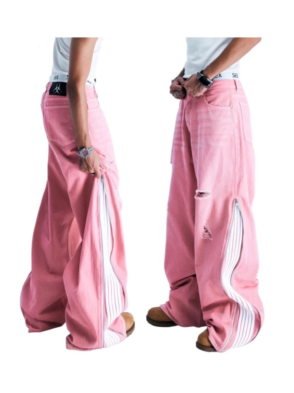 送料無料 日本 5/12再入荷【Cozy world JEANS WASHED PINK 2.0 SRT Wide】CZ パンツ
