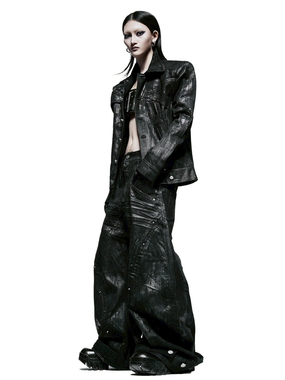 RICH】Black Waxed S-Wide Pants | OUR BRAND,RICH | PRESSING WEB SHOP