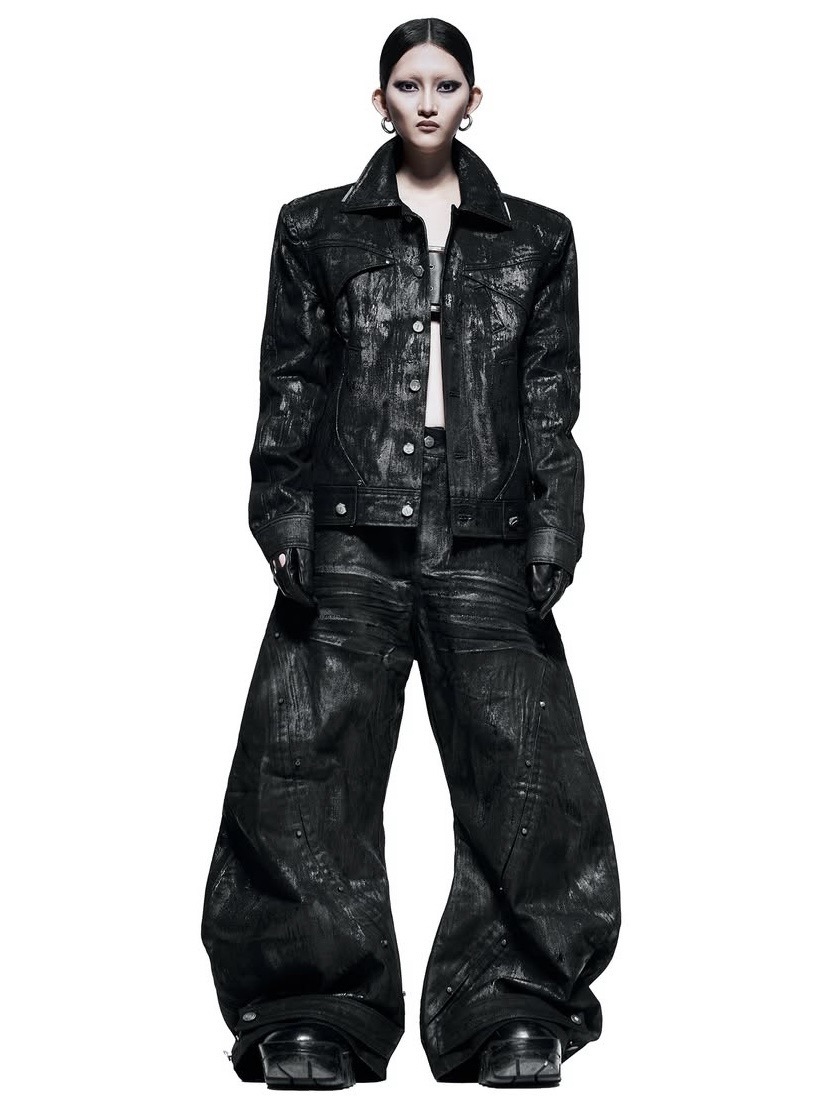 RICH】Black Waxed S-Wide Pants | OUR BRAND,RICH | PRESSING