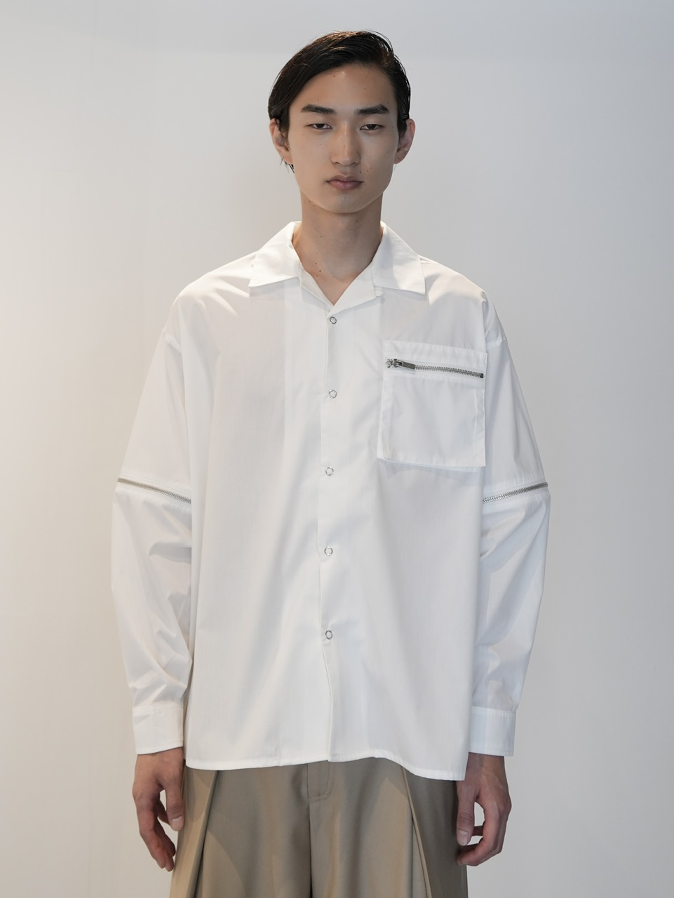 CS】2way zip square cut shirt (white) / 【シーエス】2ウェイ