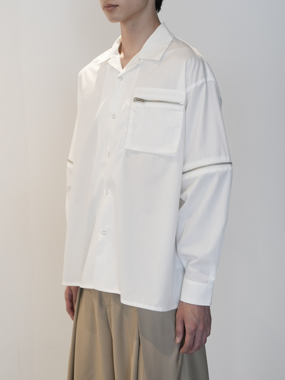 CS】2way zip square cut shirt (white) / 【シーエス】2ウェイ