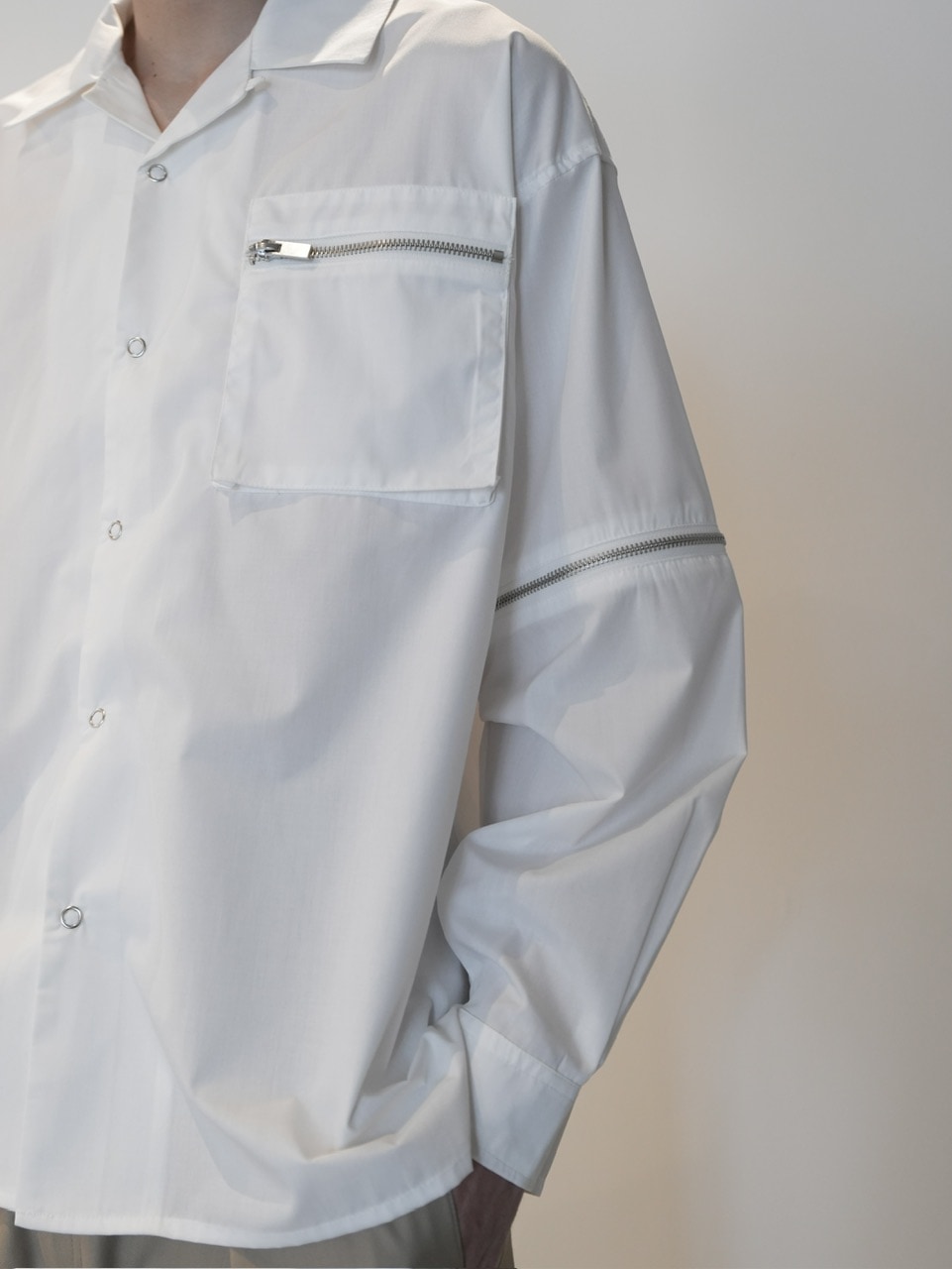 CS】2way zip square cut shirt (white) / 【シーエス】2ウェイジップ