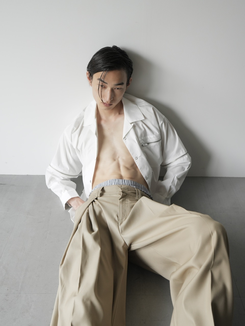 CS】2way zip square cut shirt (white) / 【シーエス】2ウェイジップ