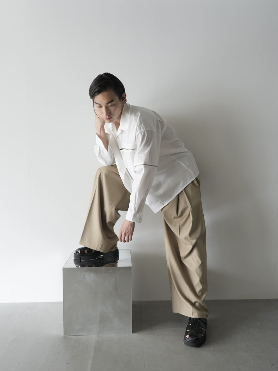 CS】2way zip square cut shirt (white) / 【シーエス】2ウェイ