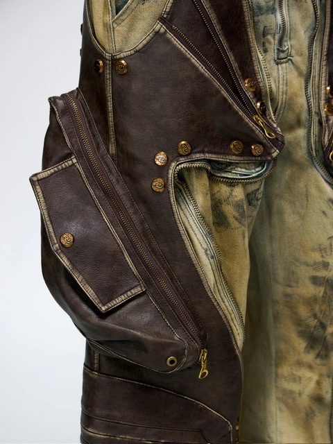 PERSONSOUL Leather Dirty Jeans ジーンズ Personsoul Dirty Ripped Denim Baggy Jeans - personsoul