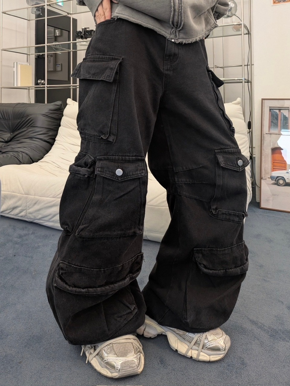 パンツ Back ribbon denim cargo pants xs ANDMARY】Back ribbon denim cargo pants