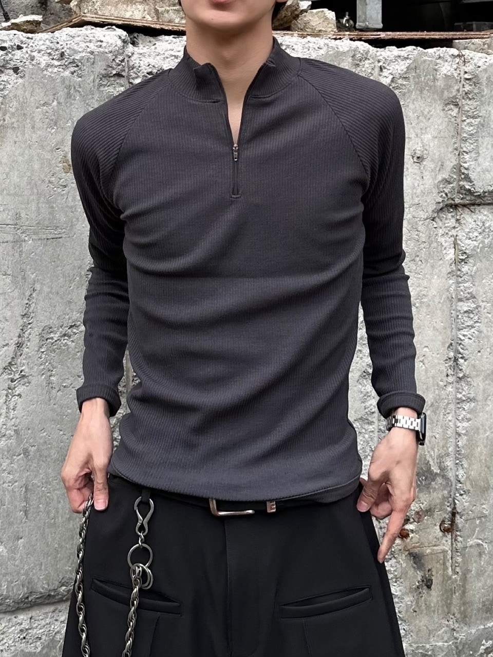 大阪店WEB限定受注制【Chikashitsu＋】mockneck zip long sleeve