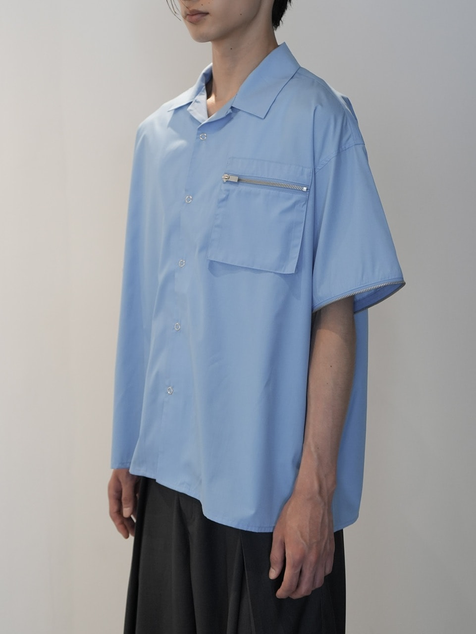 CS】2way zip square cut shirt (blue) / 【シーエス】2ウェイジップ