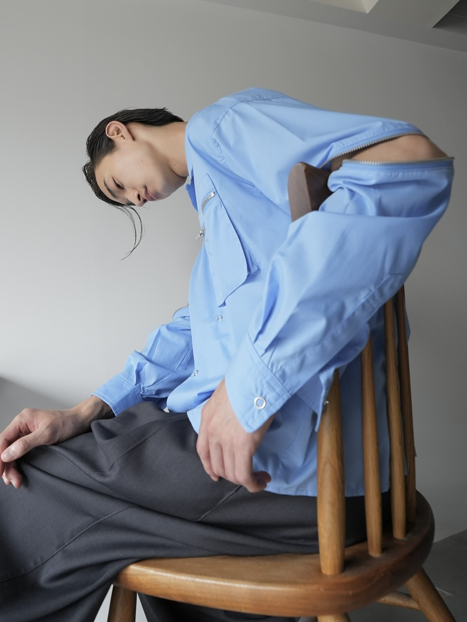 CS】2way zip square cut shirt (blue) / 【シーエス】2ウェイジップ