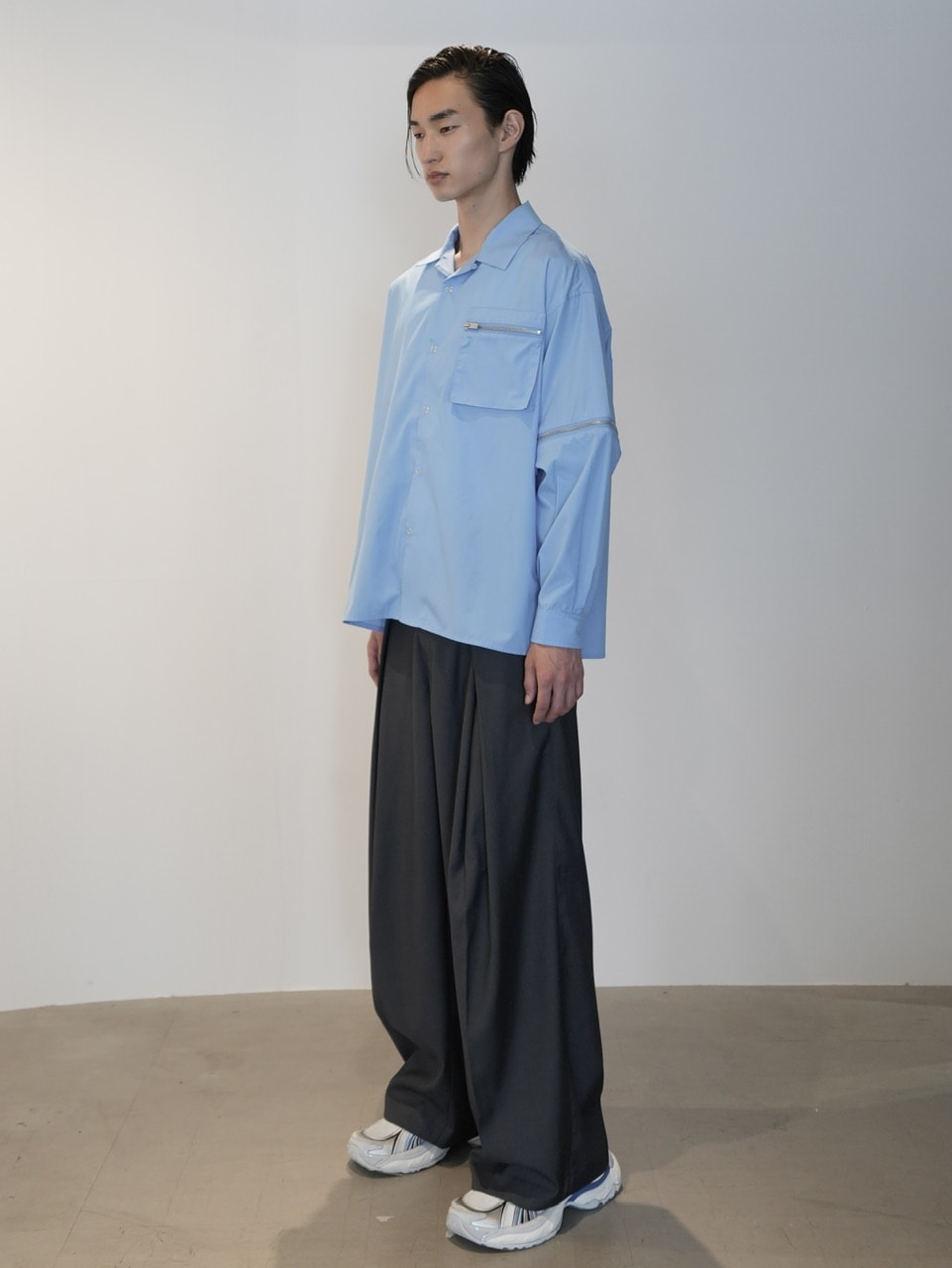 CS】2way zip square cut shirt (blue) / 【シーエス】2ウェイジップ