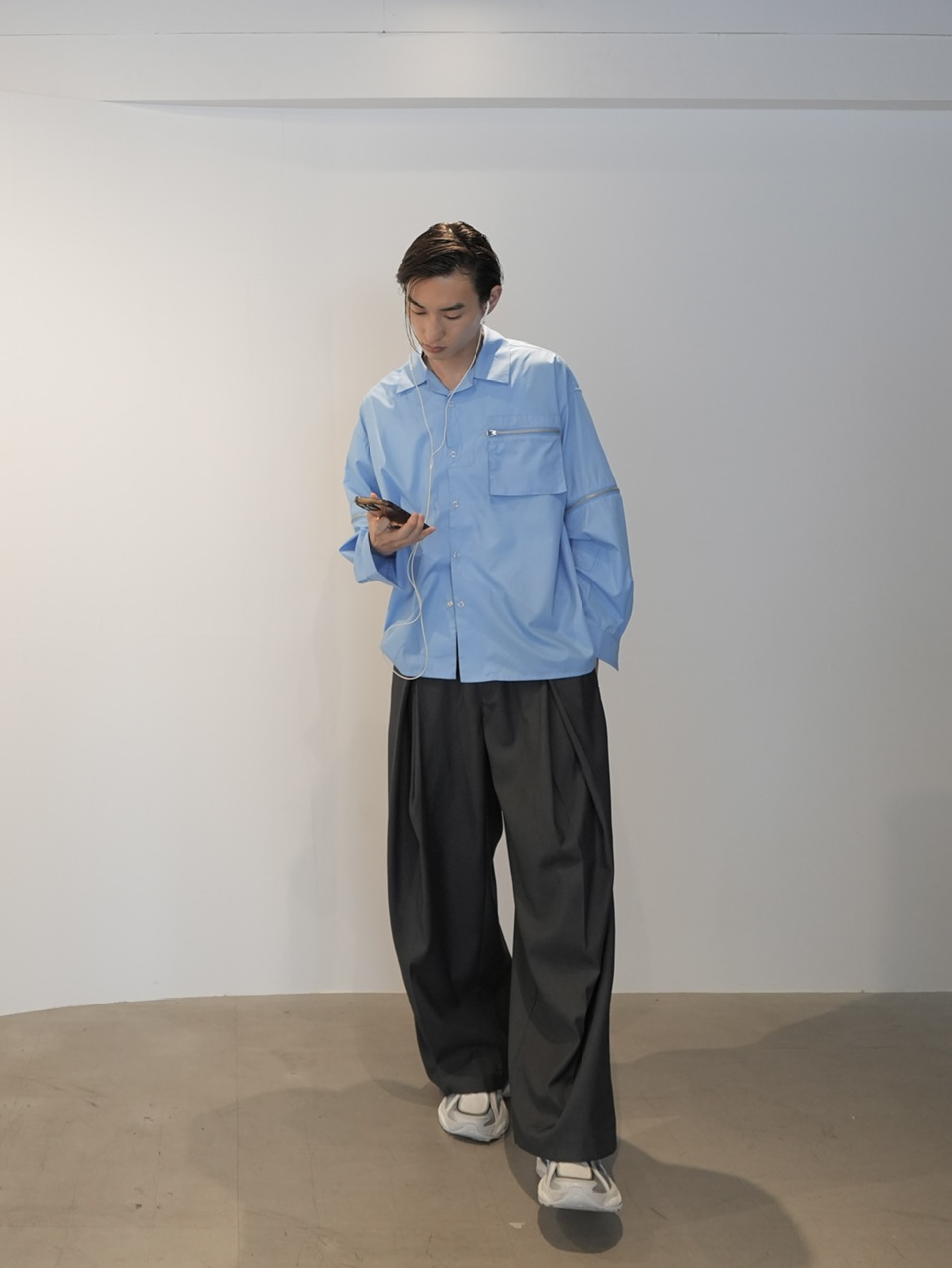 CS】2way zip square cut shirt (blue) / 【シーエス】2ウェイジップ