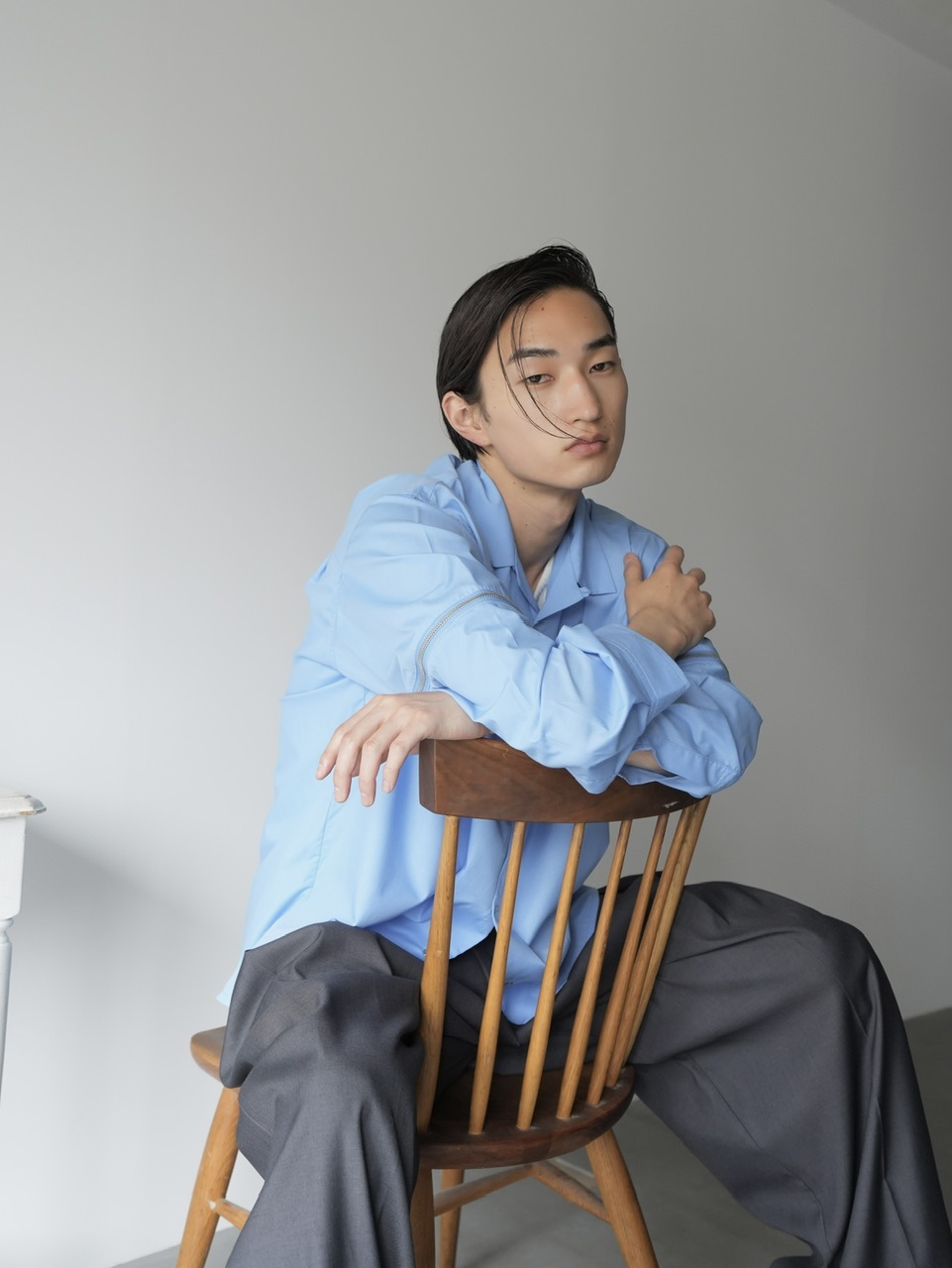 CS】2way zip square cut shirt (blue) / 【シーエス】2ウェイジップ