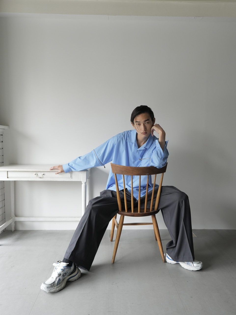 CS】2way zip square cut shirt (blue) / 【シーエス】2ウェイジップ