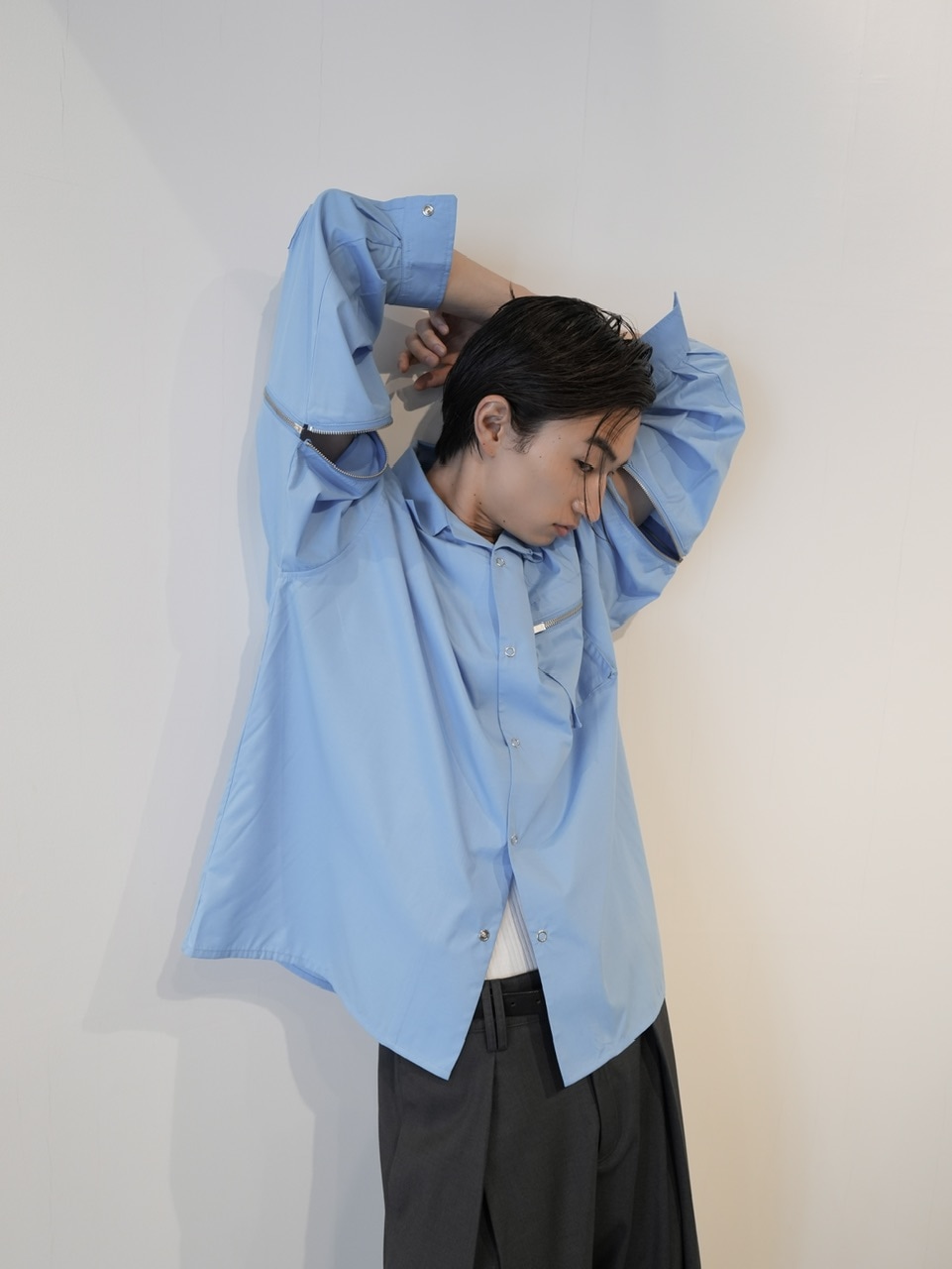 CS】2way zip square cut shirt (blue) / 【シーエス】2ウェイジップ