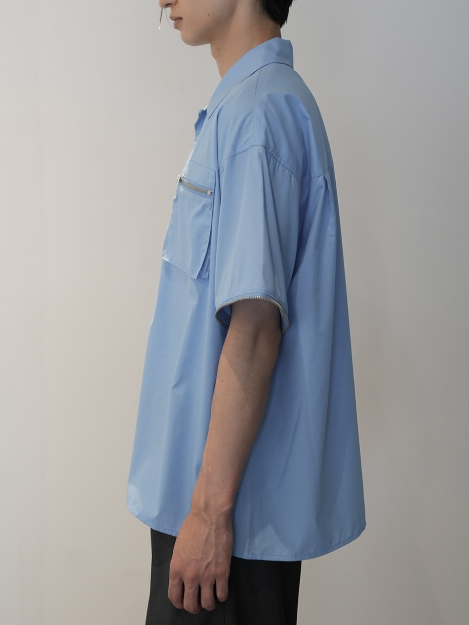 CS】2way zip square cut shirt (blue) / 【シーエス】2ウェイジップ