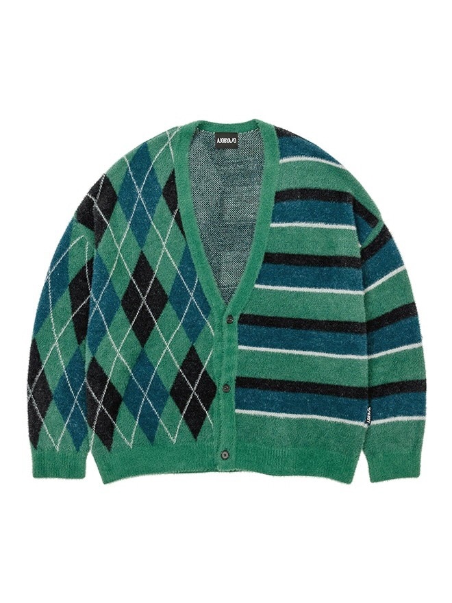 AJOBYAJO】Argyle Stripe Mixed Cardigan / 【アジョバイアジョ