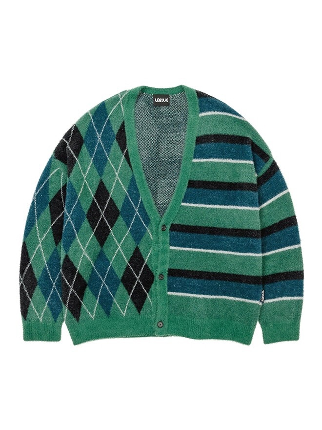 【AJOBYAJO】Argyle Stripe Mixed Cardigan