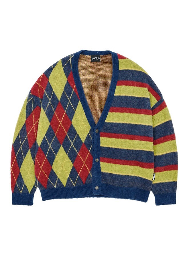 AJOBYAJO】Argyle Stripe Mixed Cardigan / 【アジョバイアジョ
