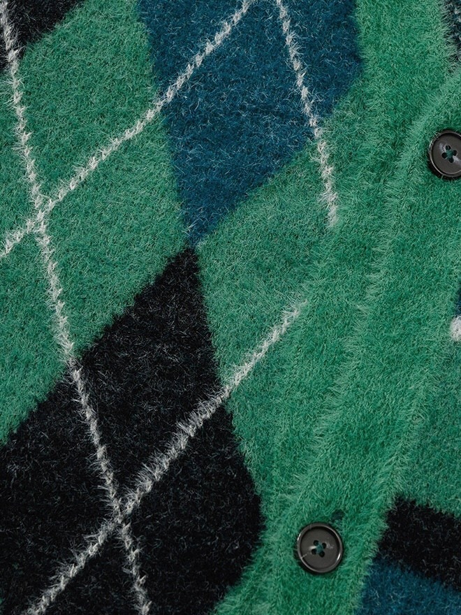 AJOBYAJO】Argyle Stripe Mixed Cardigan / 【アジョバイアジョ