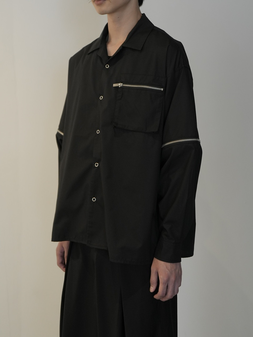 CS】2way zip square cut shirt (black) / 【シーエス】2ウェイジップ