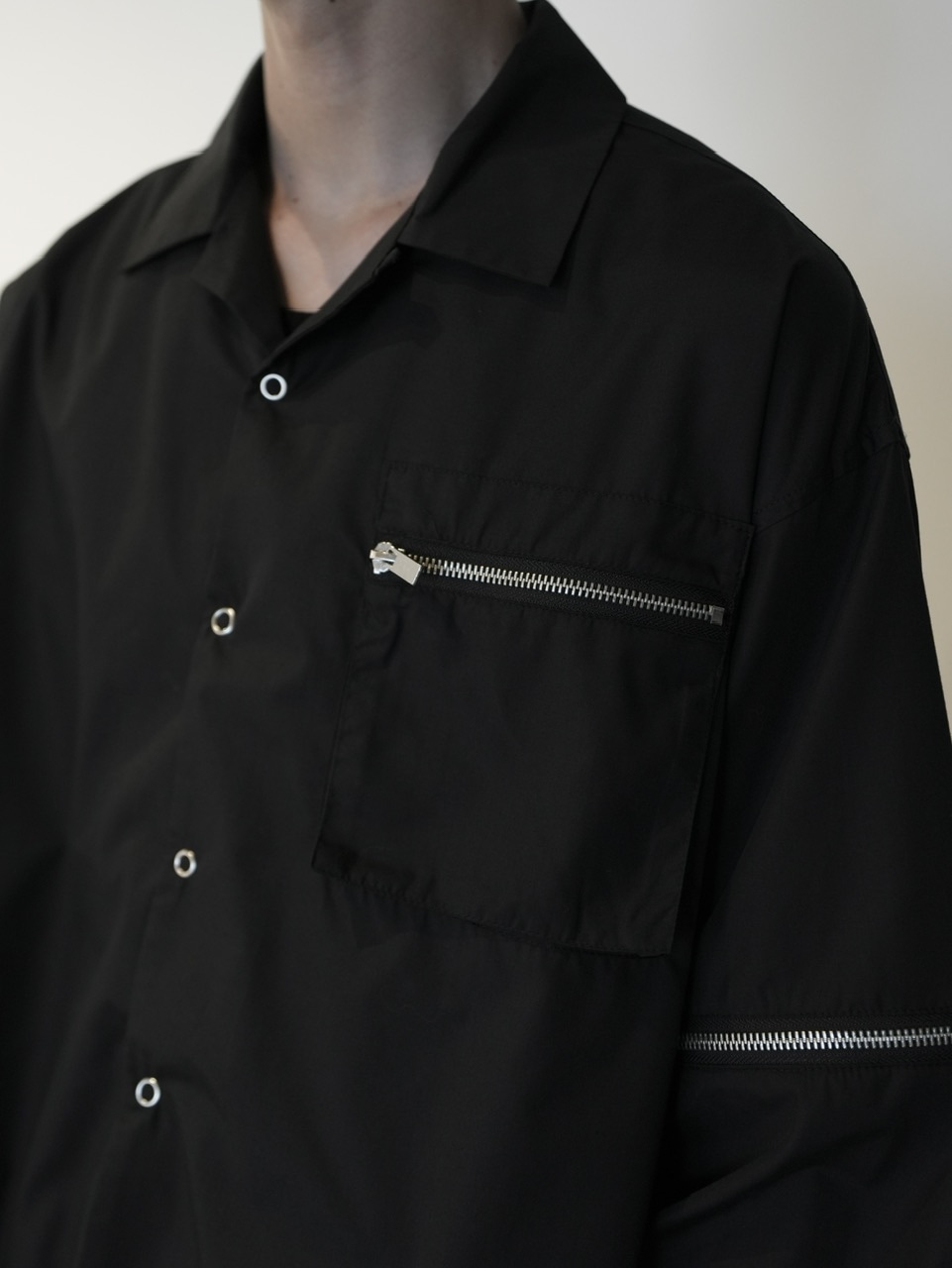 CS】2way zip square cut shirt (black) / 【シーエス】2ウェイジップ