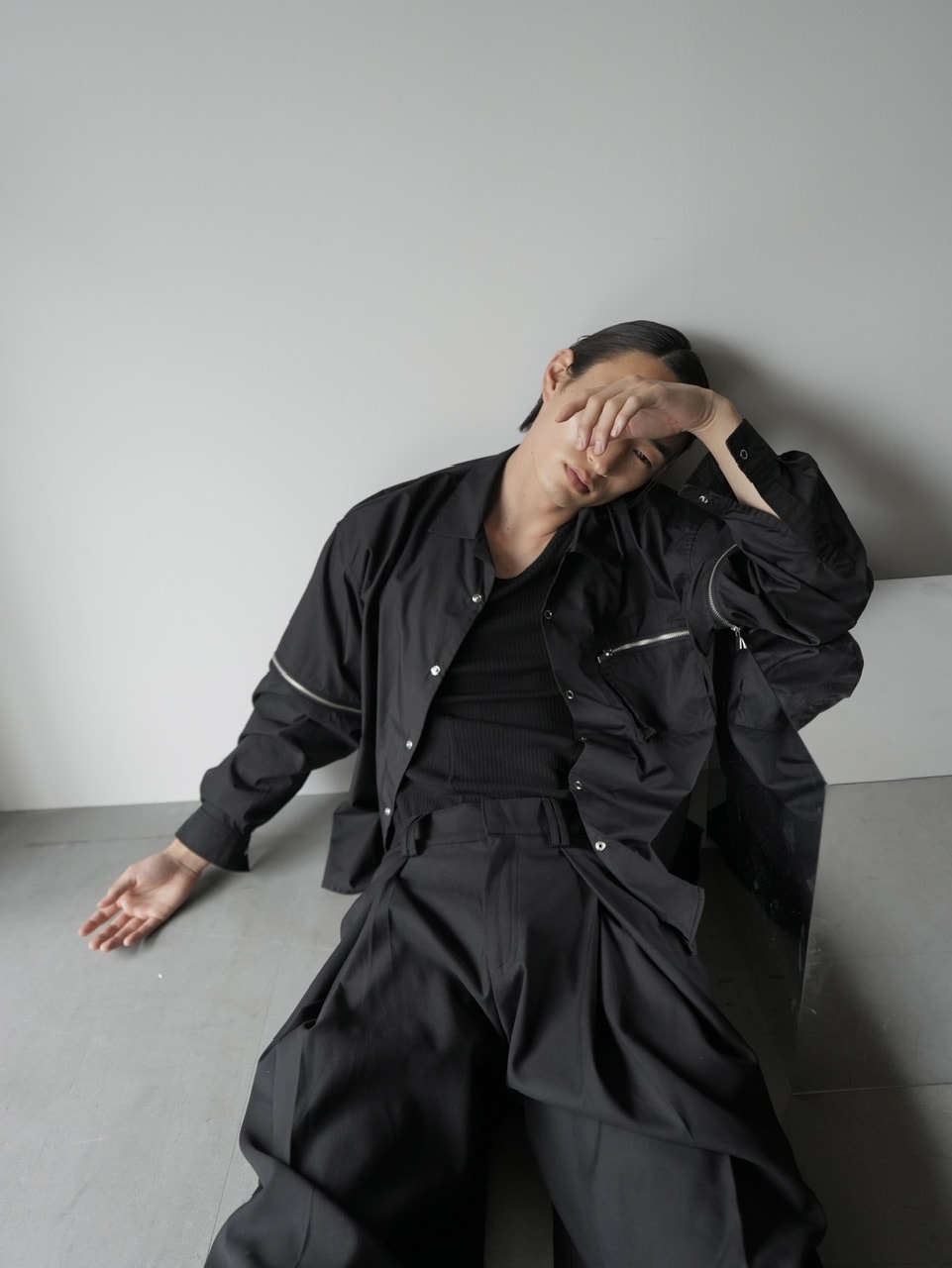 CS】2way zip square cut shirt (black) / 【シーエス】2ウェイジップ