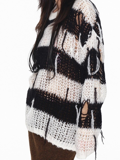 YOUTHBATH】Stripe partial damage knit / 【ユースバス】ストライプ