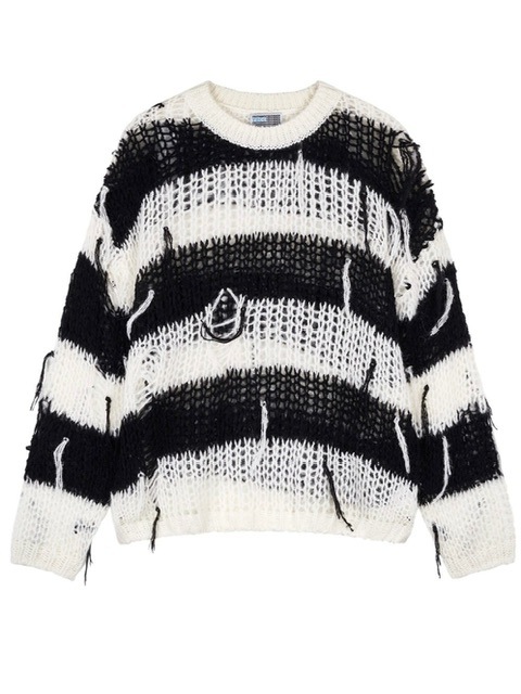 【YOUTHBATH】 Stripepartialdamageknit_pink YOUTHBATH】Stripe partial damage knit / 【ユースバス】ストライプ