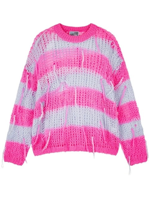 【YOUTHBATH】 Stripepartialdamageknit_pink YOUTHBATH】Stripe partial damage knit / 【ユースバス】ストライプ