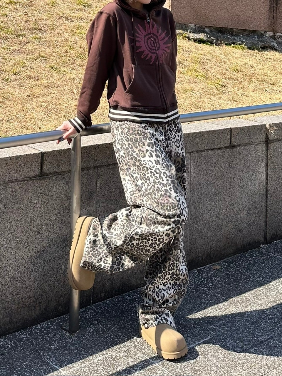 受注制【Chikashitsu +】leopard wide cotton pants (2color