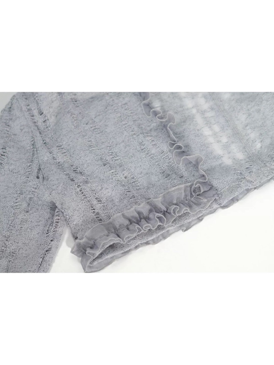 【Cest Nous】Misty Blue Cardigan  / 【セヌー】フードフリルシースルーカーディガン