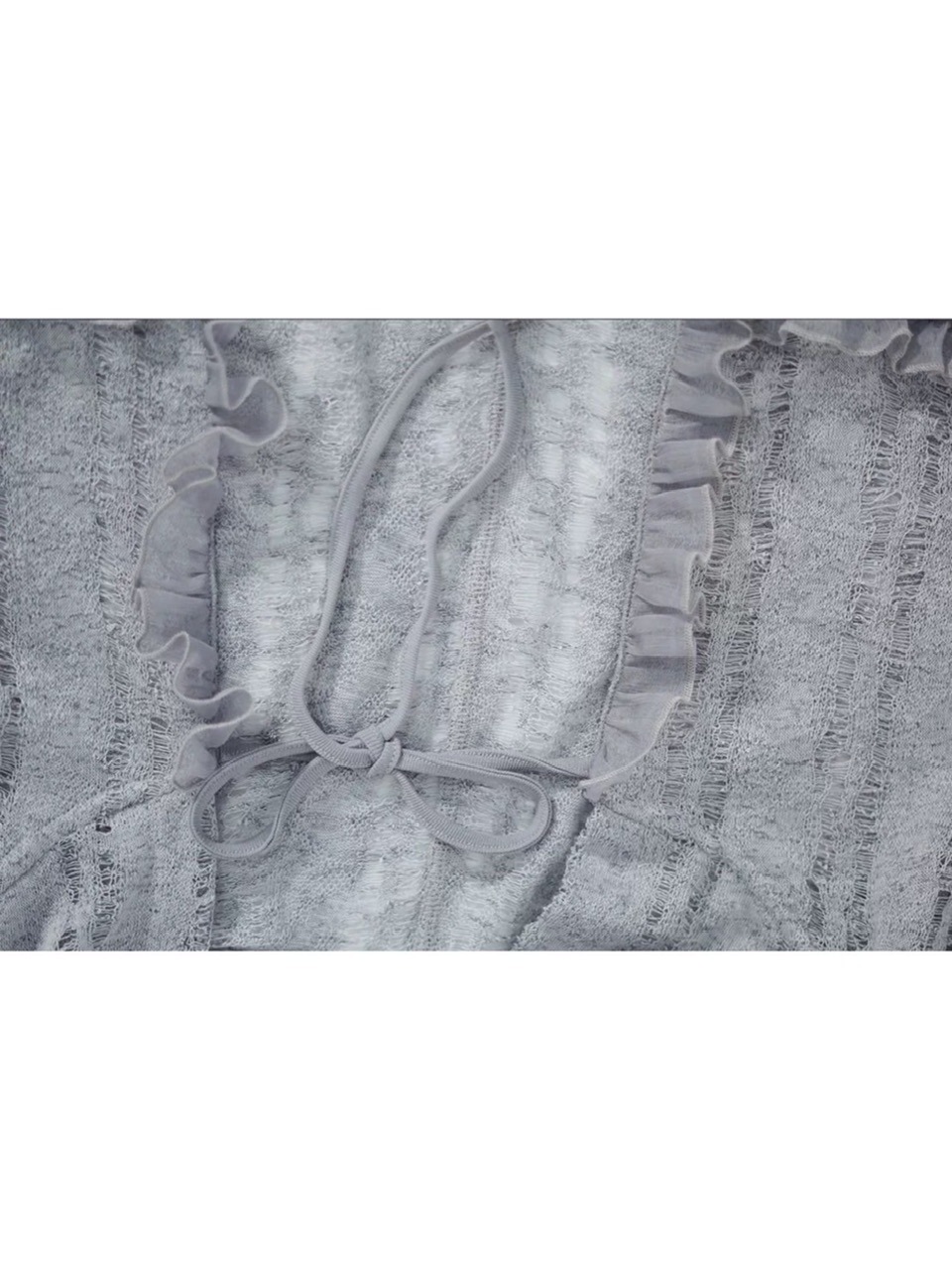 【Cest Nous】Misty Blue Cardigan  / 【セヌー】フードフリルシースルーカーディガン