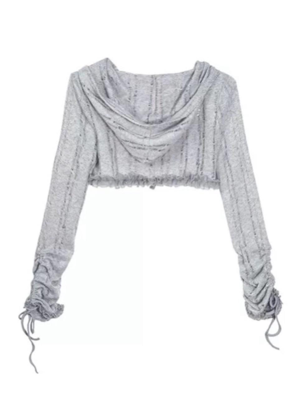 【Cest Nous】Misty Blue Cardigan  / 【セヌー】フードフリルシースルーカーディガン